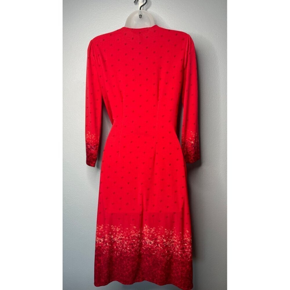 BCBGMAXAZRIA Adele Wrap Midi Dress V-Neck Size XS Lipstick Red Retro - Picture 2 of 12